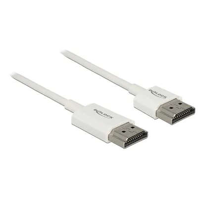 Produktbild von Kabel HDMI A Stecker > HDMI A Stecker High Speed with Ethernet 3D 4K 3,0 m weiß Aktiv High Quality Slim Delock