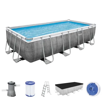 Produktbild von Power Steel™ Frame Pool Komplett-Set, eckig, mit Filterpumpe, Sicherheitsleiter & Abdeckplane 549 x 274 x 122 cm, Schwimmbecken, Schwimmen, Pools