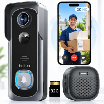 Produktbild von BOIFUN 2K HD WLAN tš¹rklingel mit kamera 32G Alexa Funkklingel mit Kamera Nachtsicht PIR Bewegungserkennung 2 Wege Audio Haustš¹rklingel