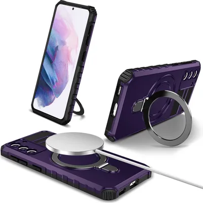 Produktbild von Für Samsung Galaxy S21 Hülle Magsafe Magnetisch Ring Ständer Schutzhülle, Dual Layer Handyhülle Lila