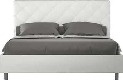 Produktbild von ITYHOME - Gepolstertes Bett mit Lattenrost 140x210 mit Kunstlederbezug Weiß Priya