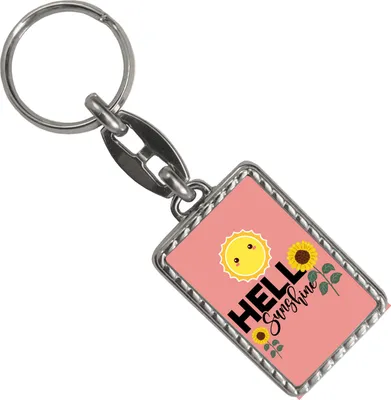 Produktbild von Gute Laune Schlüsselanhänger mit Bordüre in rot mit Spruch Hello Sunshine