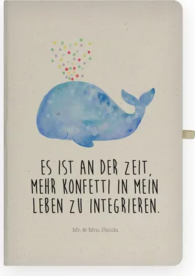 Produktbild von Mr. & Mrs. Panda Tagebuch Wal Konfetti - Transparent - Geschenk, Trennung, Adressbuch, notizbuch a4, Motivation, Abnehmen, Skizzenbuch, Journal, Meer, Geburtstag, Kladde