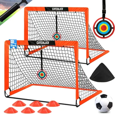 Imagen del producto de Juego de portería de fútbol plegable, de 2 piezas, que incluye una pelota y 6 conos, ideal para usar en el jardín