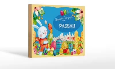 Produktbild von Holzschild Ostern Ostergrüße 18x12 cm PASSAU Geschenk Dekoration