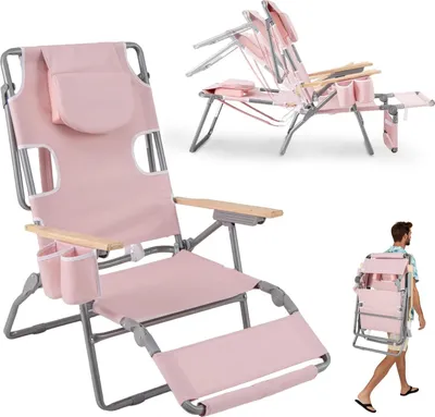 Produktbild von KOMFOTTEU Strandstuhl mit Gesichtsloch & 4-Fach Verstellbarer Rückenlehne, Campingstuhl klappbar mit Fußstütze in 2 Positionen, Sonnenliege Sonnenbad für Garten, Outdoor (Rosa)