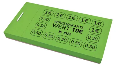 Produktbild von CombiCraft Verzehrkarte 10€-Wert - Grün - 5 Blöcke á 50 Abrisse - Schwarzer Druck - Ideal zum Abstempeln, Abstreichen und Ausstanzen