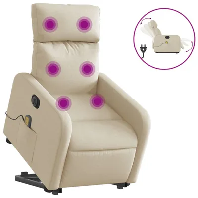 Produktbild von vidaXL Elektrischer Massagesessel mit Aufstehhilfe Creme Stoff