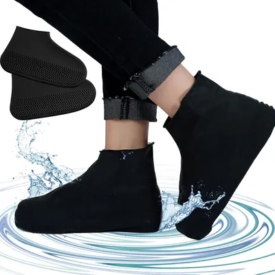 Produktbild von Wasserdichte Überschuhe 4 Paar, Wiederverwendbare Silikon, Uni, Rutschfest, für Regen, Schnee