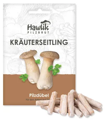 Produktbild von Hawlik Pilzbrut Kräuterseitling Dübel – 20 Pilzdübel auf Stroh, Pilze züchten Freiland, Pilzzucht