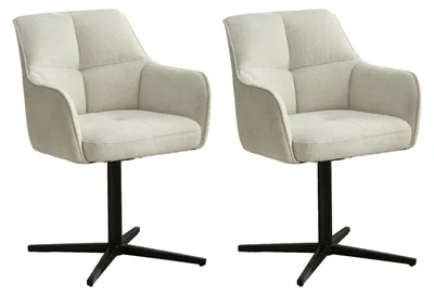 Produktbild von byLIVING 2er Set Esszimmerstuhl MEXICO, Polsterstuhl mit Armlehne, 360 Grad drehbar, Taschenfederkern-Polsterung, Stativfuß Metall Schwarz, Strukturstoff Beige, Maße: B 65, H 87, 67 cm
