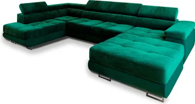 Produktbild von Masseno Ecksofa CASONE L-S mit Schlaffunktion U-Form, Sofa mit Bettkasten, Wohnzimmersofa, Couch, Soffa, Bettsofa, Couchgarnitur- Grün, MONOLITH 37