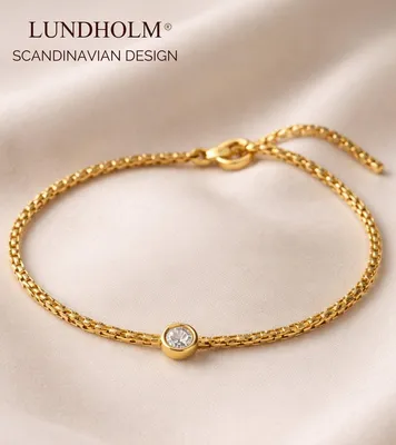 Produktbild von Lundholm Anah Armband Damen Vergoldet – Minimalistisch mit Zirkonia – Premium Edelstahl Gold PVD – Hypoallergen Wasserfest