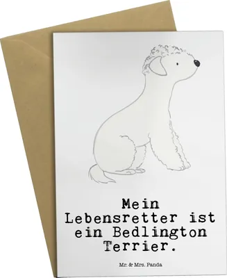 Produktbild von Mr. & Mrs. Panda Grußkarte Bedlington Terrier Lebensretter - Weiß - Geschenk, dankeskarten, vatertagskarte, hochzeitskarten, osterkarte, weihnachtskarten