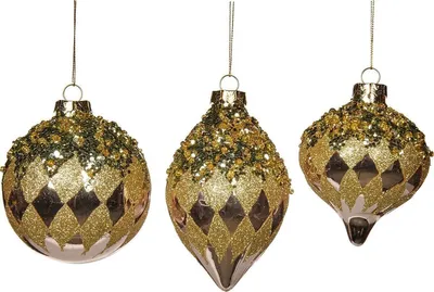 Produktbild von Goodwill Weihnachtskugel Diamanten Gold-Rosa-Lila D 10 cm Sortiment von 3 Stück
