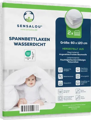Produktbild von Sensalou Inkontinenz Spannbettlaken wasserdicht Doppelpack weiß - 60x120 cm 2X Set