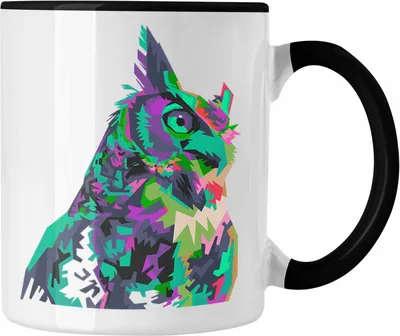 Produktbild von Trendation - Eulen Tasse Geschenk Polyhon Eulen-Fans Liebhaber (Schwarz)