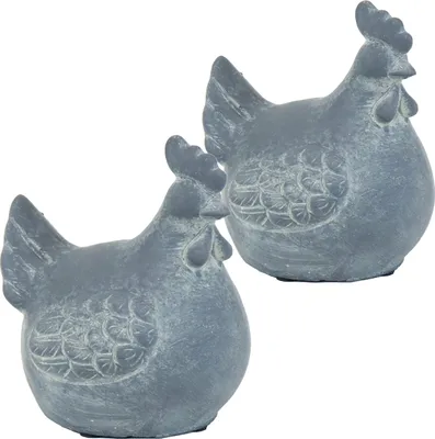 Image de Statue Coq Gris - 2 pièces - Pierre - 10 x 12 x 14 cm