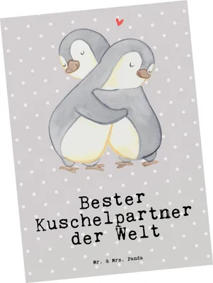 Produktbild von Mr. & Mrs. Panda Postkarte Pinguin Bester Kuschelpartner der Welt - Grau Pastell - Geschenk, Grußkarte, Geschenkidee, Ehefrau, Liebe, Freundin, Ansichtskarten, Partner