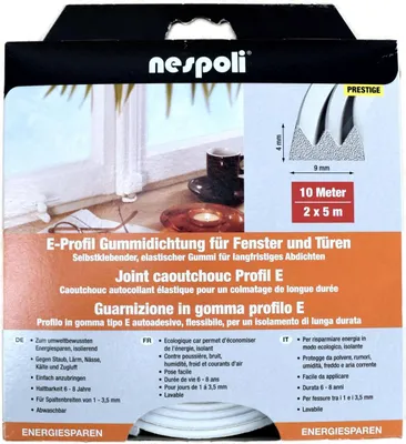 Produktbild von Nespoli Fenster- und Türdichtung mit E-Profil je 5 m, 9 x 4 mm, weiß, 2 Stück