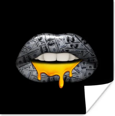 Produktbild von MuchoWow® Poster Lippen - Geld - Schwarz und Weiß 50x50 cm - Wohnzimmerdekoration
