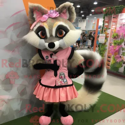 Produktbild von Maskottchenfigur REDBROKOLY einer Zibetkatze mit Minirock und Schuhclips