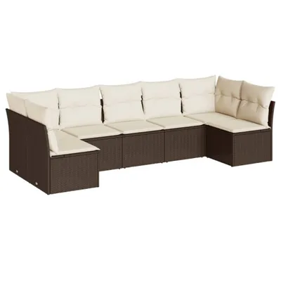 Productafbeelding van vidaXL 7-delige tuinmeubelset met kussens, bruin, polyrotan