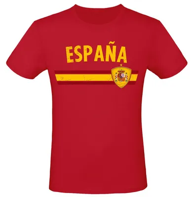 Produktbild von WM EM Fan Shirt Länder T-Shirt Fußball Fanartikel Herren Damen 100% Baumwolle Land wählen: Spanien Shirt Größe wählen: L