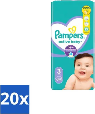 Obrázok produktu pre Pampers – Plienky – Active Baby Veľkosť 3 – 54 plienky – Výhodné balenie – 20 kusov