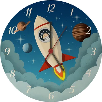 Produktbild von Rakete im Weltall Wanduhr aus MDF für Kinder
