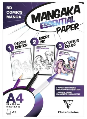 Zdjęcie produktu dla Clairefontaine 94050C Papier Clairefontaine Manga, DIN A4, biały, 15 arkuszy