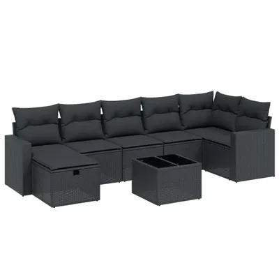 Produktbild von vidaXL 8-tlg. Garten-Sofagarnitur mit Kissen Schwarz Poly Rattan