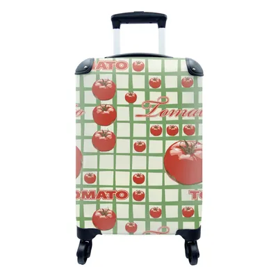 Produktbild von MuchoWow® Koffer Handgepäck Trolley Rollkoffer Kleine Reisekoffer mit 4 Rollen - Tomate - Muster - Obst - Vintage - Cabin Size < 55x40x23 cm & 55x40x20 cm - Fotokoffer - Kabinenkoffer - Boardgepäck - Reise-Box - Reisekoffer - Reisegepäck - Koffer mit Bild - Trolley für Kinder