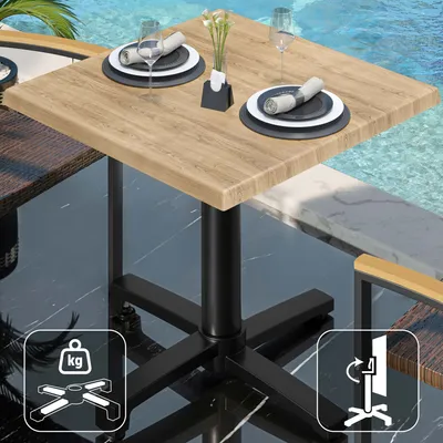 Produktbild von WBO | Bistro Außen Tisch | B:T:H 60 x 60 x 78,5 cm | Eiche / Schwarz | Quadratisch | Klappbar + Zusatzgewicht | Bistro Tisch Gastro Tisch