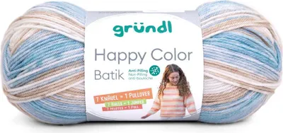 Produktbild von Happy Color Batik 100% Polyacryl Strick-u. Häkelgarn,100g/250m LL,empf. NS 4-5 mm 06 weiß-ozeanblau-himmelblau-graubeige