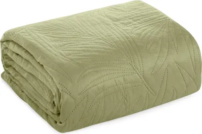 Image de Design 91 Couvre-lit décoratif 220x240 Luiz 4 feuilles de velours vert clair