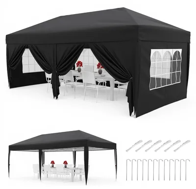 Obrázek produktu pro Skládací pavilon – nafukovací párty stan – 3 x 6 metrů – vodotěsný – odnímatelné boční stěny – výškově nastavitelný – tkanina Oxford 420D – černý