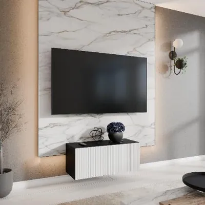 Obrázok produktu pre Margaret Hadas24 TV skrinka Noe TV skrinka TV lowboard 100 cm Zavesená, moderný dizajn, do obývačky, montáž na stenu, TV nábytok čierny, biely