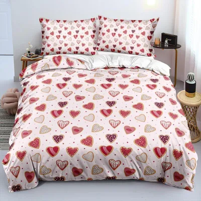 Produktbild von Bettwäsche-Set 4teilig Mädchen Hellrosa Herzen Microfaser 2x 135x200 cm + 2x 80x80 cm mit Reißverschluss
