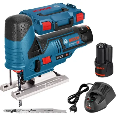 Obrázok produktu pre Bosch GST 12V-70 Professional akumulátorová priamočiara píla 12 V ( 06015A1005 ) + 2x akumulátor 3,0 Ah + nabíjačka + L-Boxx