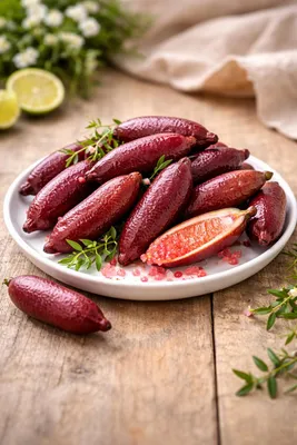 Zdjęcie produktu dla Kawior limonkowy (Microcitrus australasica) – 70–80 cm z doniczką, czerwona limonka palczasta, egzotyczna roślina cytrusowa