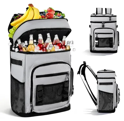 Produktbild von 30L Kühlrucksack - Schulterkühltasche - Große Kapazität - Isoliertes Kühlfach - Wasserdicht und faltbar - Grau