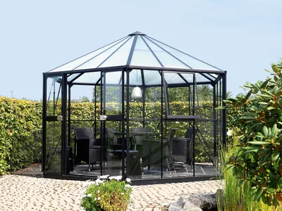 Obrázek produktu pro Vitavia "Hera 9000" skleníkový pavilon včetně ocelového základu černý 9,0 m² 3 mm tvrzené bezpečnostní sklo, 6 mm HKP
