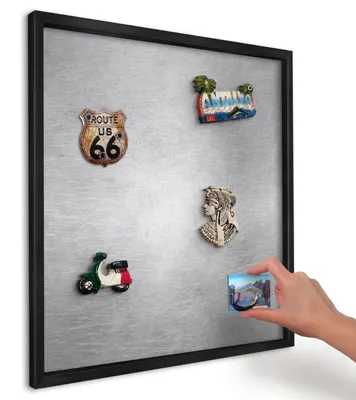 Produktbild von Magnettafel 50x50 cm mit schwarzem Rahmen - Magnetische Metalltafel, Magnetpinnwand zur Wandmontage für Wohnzimmer, Küche, Flur, Kinderzimmer und Büro - Metallische Oberfläche