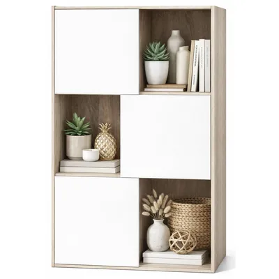 Produktbild von Standregal Bücherregal Raumteiler Bücherschrank Wohnzimmer Regal Weiß Eiche