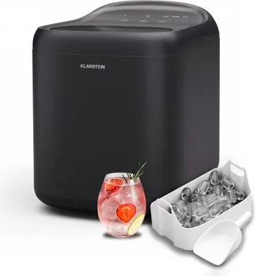 Image de Klarstein SparkIce machine à glaçons - 15 kg/24 h, 6 min, 2 tailles, nettoyage auto, tactile, pelle incluse, machine à glaçons maison, petite machine à glaçons, noir