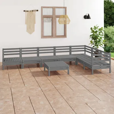 Produktbild von [Home] 8-tlg. Garten-Lounge-Set Massivholz Kiefer Grau , Neue Mode 2024 im häuslichen Leben