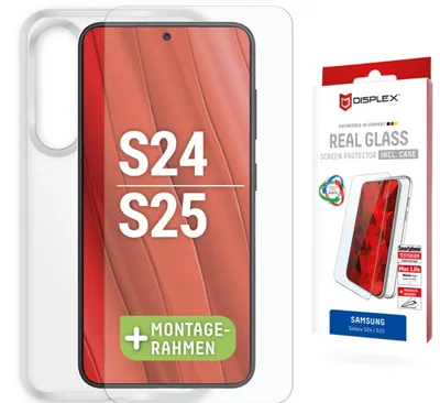 Obrázek produktu pro Displex 01908, Samsung, Galaxy S24, Galaxy S25, Aplikace nasucho, Prachuodolný, Nárazuvzdorné, Odolné proti poškrábání, Odolný proti nárazům, Průhledná, 1 kusů