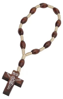 Hölzerner Rosenkranz, Kruzifix-Form, handgeschnitzt, 15,5 cm