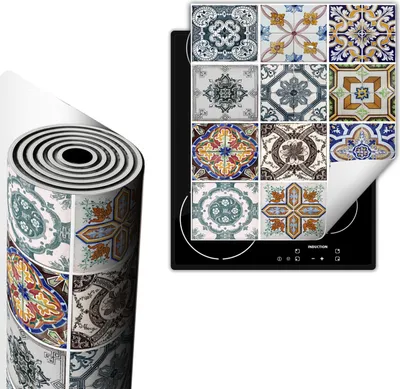 Produktbild von Herdabdeckplatte 45x52 cm Glaskeramikfeld Abdeckung Anti Rutsch Matte Aufrollbar, Mosaik